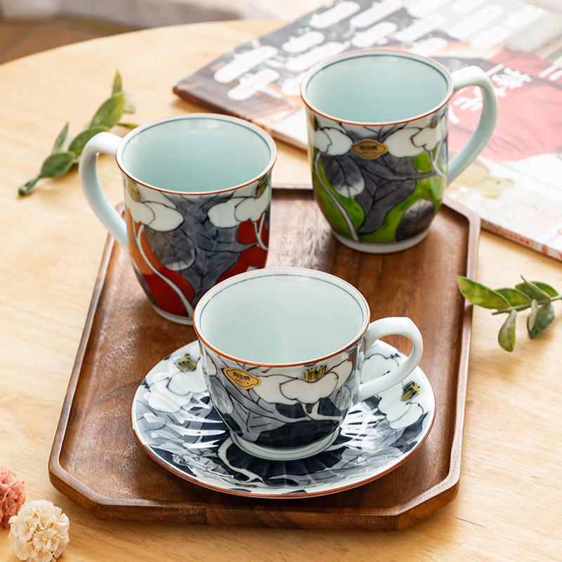 有田烧手绘山茶花马克杯咖啡杯茶杯日本进口家用陶瓷杯子日式水杯