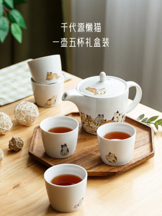 日式可爱猫咪茶具套装 家用卡通陶瓷茶壶茶杯小清新水杯泡茶猫杯