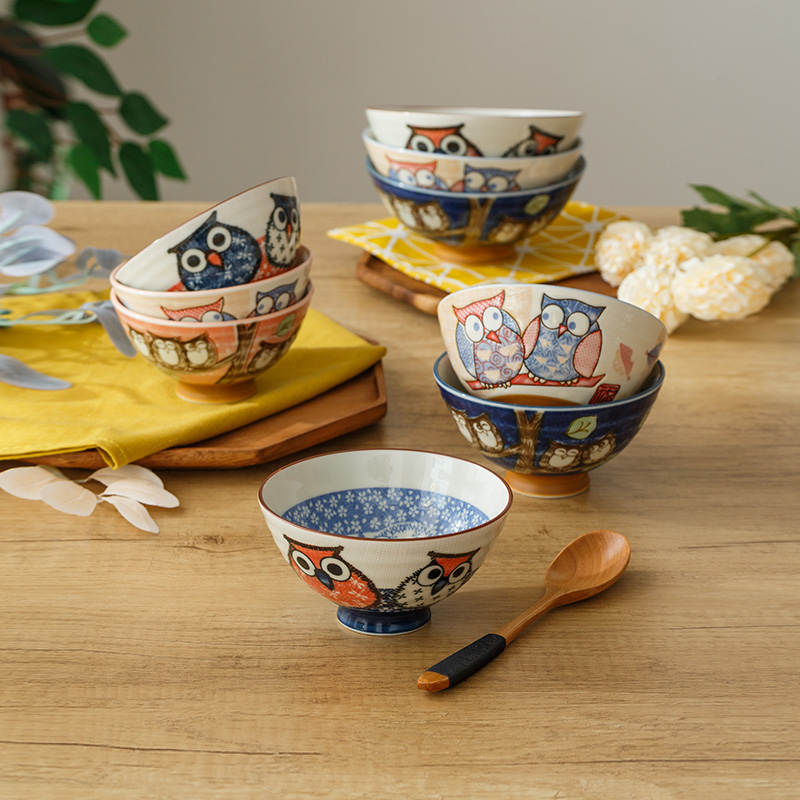 日本进口猫头鹰亲子碗套装陶瓷