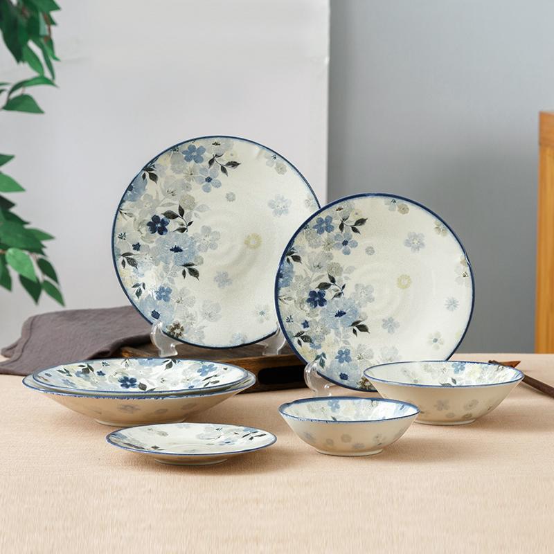 日本进口陶瓷餐具微波炉盘子 家用釉下彩餐盘甜品盘日式复古深盘