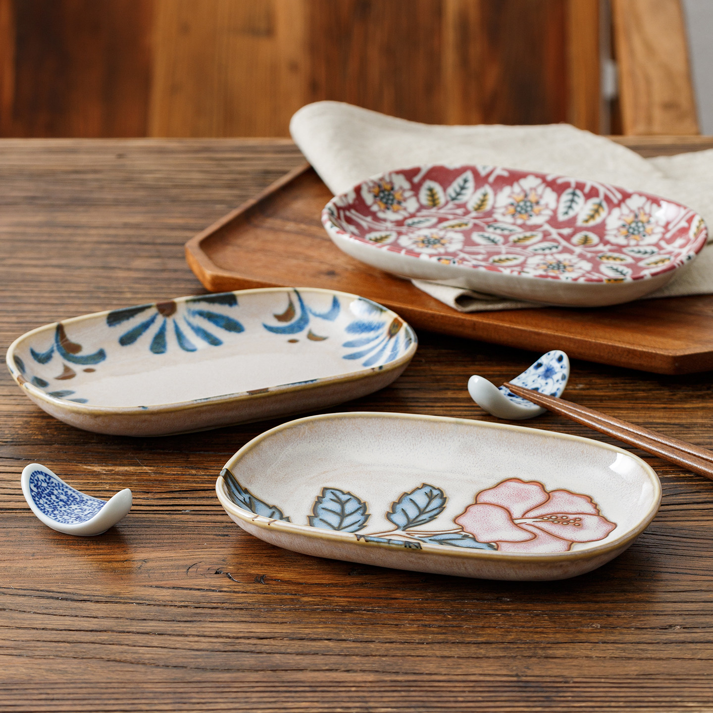 日本进口长方形盘子碟子家用茶点盘干果盘 茶托盘陶瓷日式点心盘