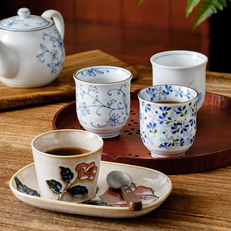 日本进口釉下彩陶瓷茶杯茶具图片