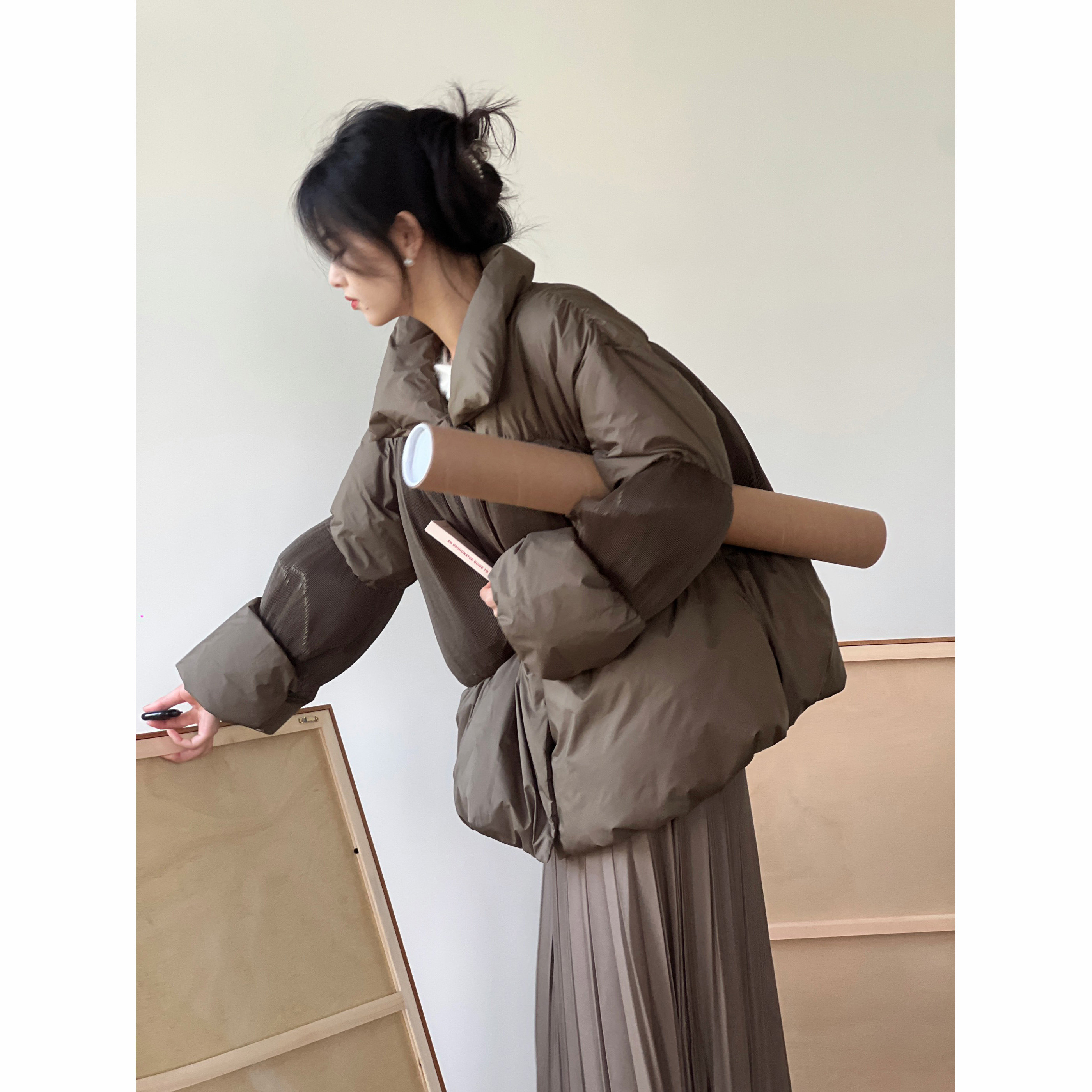 百搭白鸭绒中长高领羽绒服
