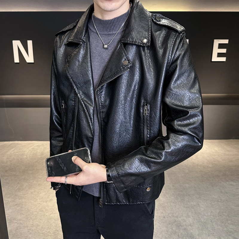 短款皮衣外套男西装领高级感痞帅机车衣服春秋2026新款百搭皮夹克图片