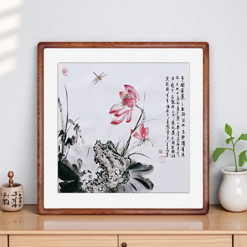 国画荷花字书画手绘真迹卧室客厅装饰画写意花鸟画定制挂画水墨画图片