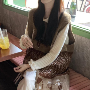 无袖圆领厚马夹高级感宽松显瘦长款马夹裙子过膝针织衫背心坎肩女