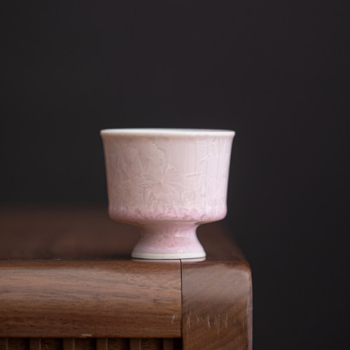 ZhenQi结晶釉陶瓷粉色高足品茗杯