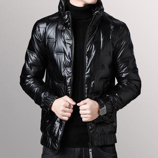 啄木鸟男装冬新品羽绒服短款鸭绒亮面立领羽绒衣夹克修身保暖外套