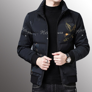 啄木鸟男装羽绒服短款拼色亮面中青年韩版加厚羽绒夹克外套白鸭绒