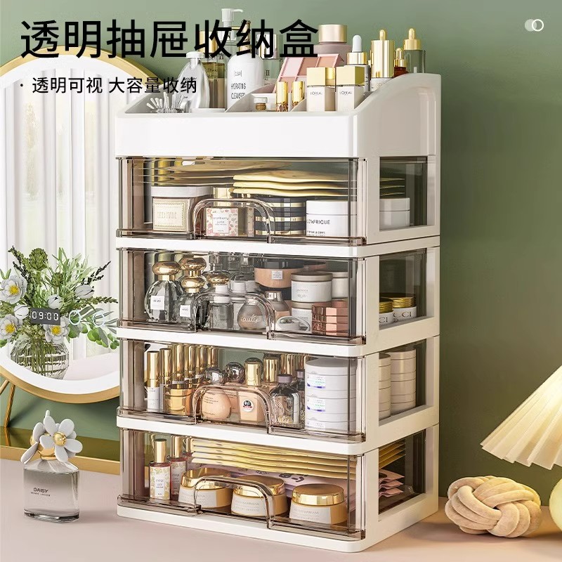 梳妆台置物架护肤品化妆品口红防尘收纳盒面膜透明日本抽屉化妆盒
