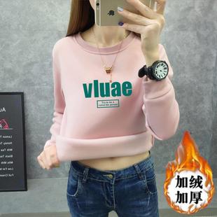 韩版ins百搭加绒加厚卫衣女2025秋冬新款宽松保暖上衣大码外穿T恤