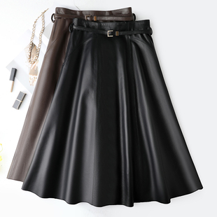显瘦a字长裙新款 真皮皮裙女中长款 绵羊皮半身裙高腰百搭通勤时尚