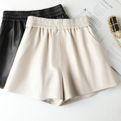 真皮短裤 松紧腰皮短裤 女宽松阔腿时尚 气质高腰外穿绵羊皮秋冬新款