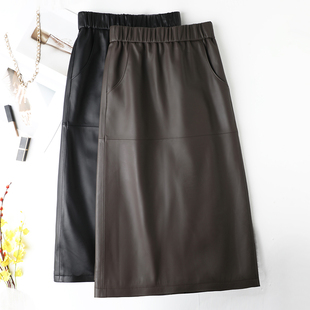 绵羊皮真皮皮裙女中长款 绵羊皮半身裙高腰百搭显瘦直筒开衩包臀裙