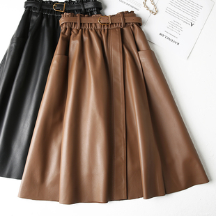 绵羊皮半身皮裙女中长款高腰a字不规则秋冬新款时尚过膝真皮裙子