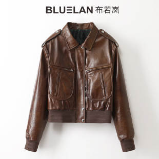 油蜡皮真皮外套机车夹克潮 潮流时尚 复古牛皮小皮衣女短款 秋冬新款