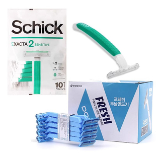 LG一次性剃须刀韩国舒适/schick2防滑条敏感皮肤用双刃手动刮胡刀