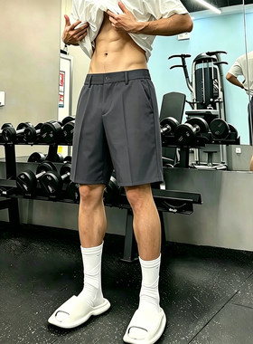 冰感西装短裤男士2026夏季薄款通勤简约宽松五分休闲阔腿中裤子男