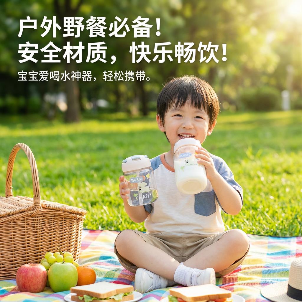 儿童水杯学生上学专用夏日耐高温可携式防摔杯子迷你塑料吸管水杯