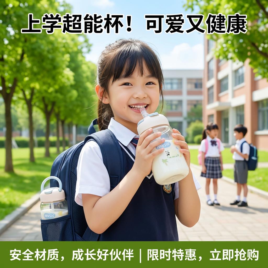 儿童水杯夏日耐高温便携防摔杯子学生上学专用迷你塑料吸管水杯