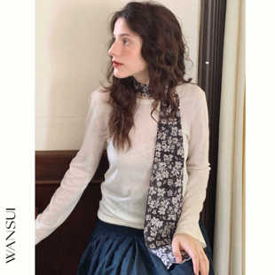 沈月同款 WANSUI春天的故事电影感法式碎花文艺感真丝长丝巾围巾