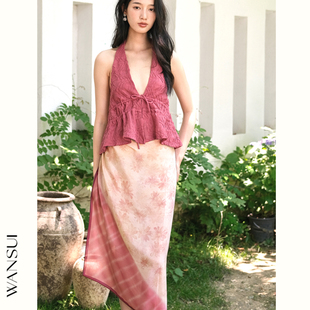 WANSUI万穗原创雏菊假日手绘真丝大方巾沙滩度假丝巾防晒披肩裹裙