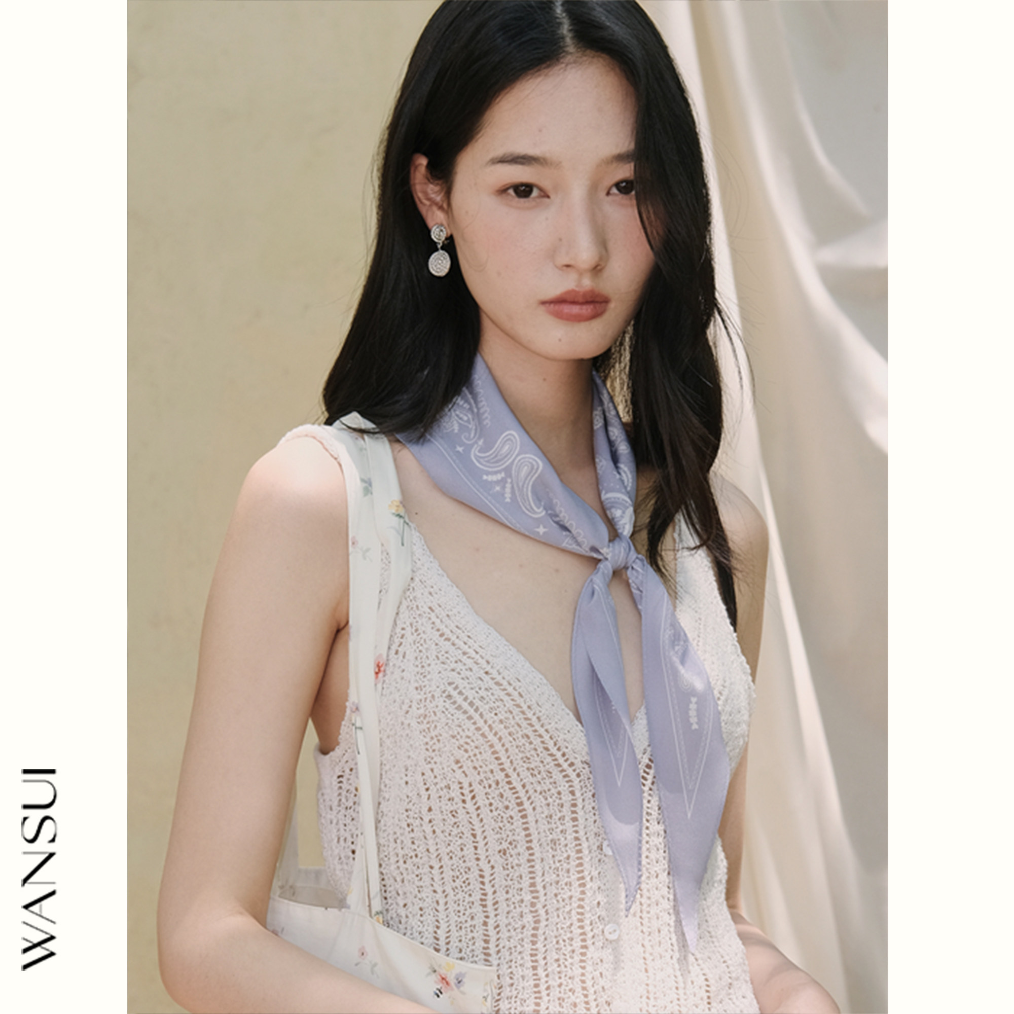 WANSUI经典系列秋季新款多色佩斯利复古花纹菱形真丝百搭气质丝巾