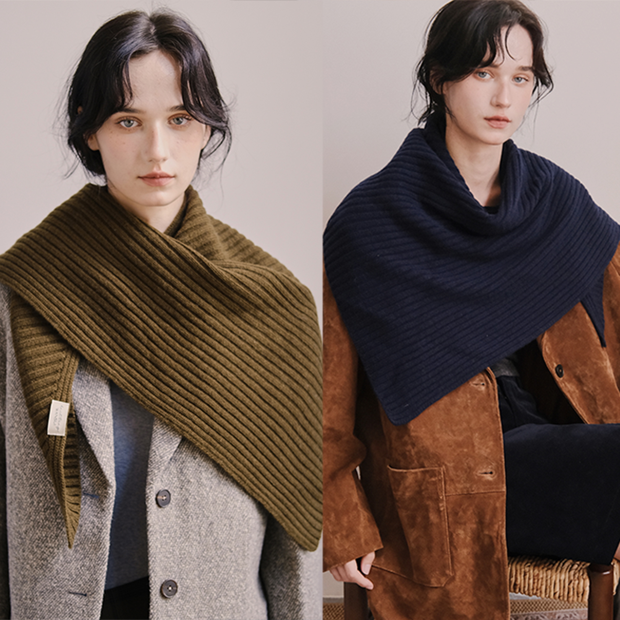 WANSUI万穗全羊毛复古文艺百搭条纹针织保暖三角巾外搭大披肩围脖