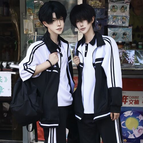 【某某】同款校服cos江添盛望三件套男女同款黑白色外套动漫cos服