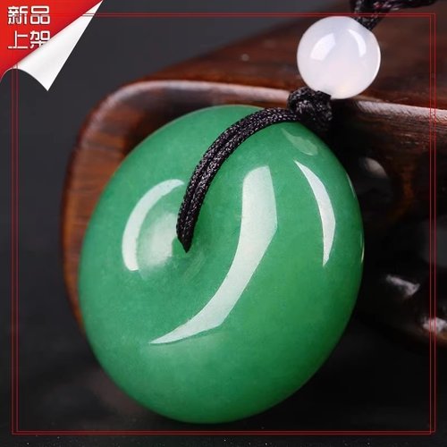 正品真玉男女款时尚玉石平安扣坠子冰糯绿色平安玉扣玉器吊坠挂坠