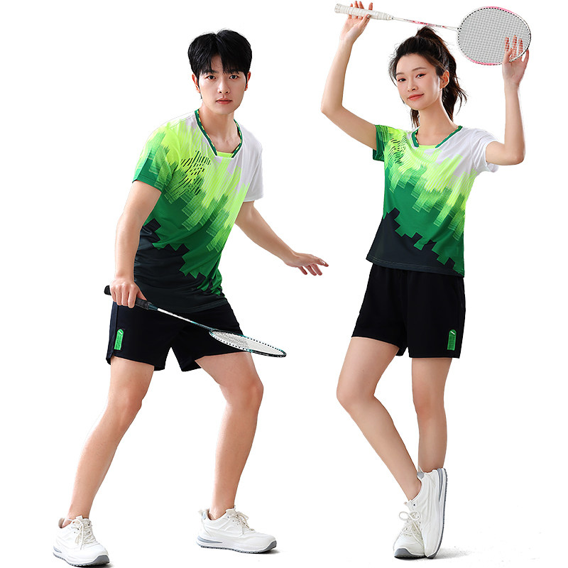 天识新款羽毛球服女款套装速干网球运动上衣男短袖排球服团购