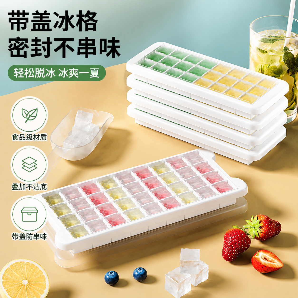 冰块模具硅胶冰格制冰盒冻冰块储存盒家用食品级带盖自制冰粒神器