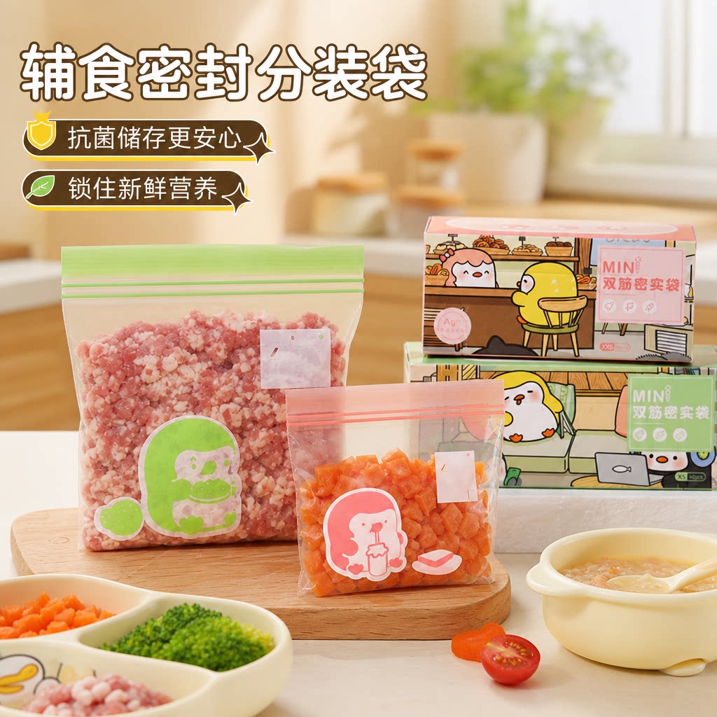 肉丝冷冻专用保鲜袋食品级抗菌辅食分装袋冰箱速冻收纳迷你密封袋