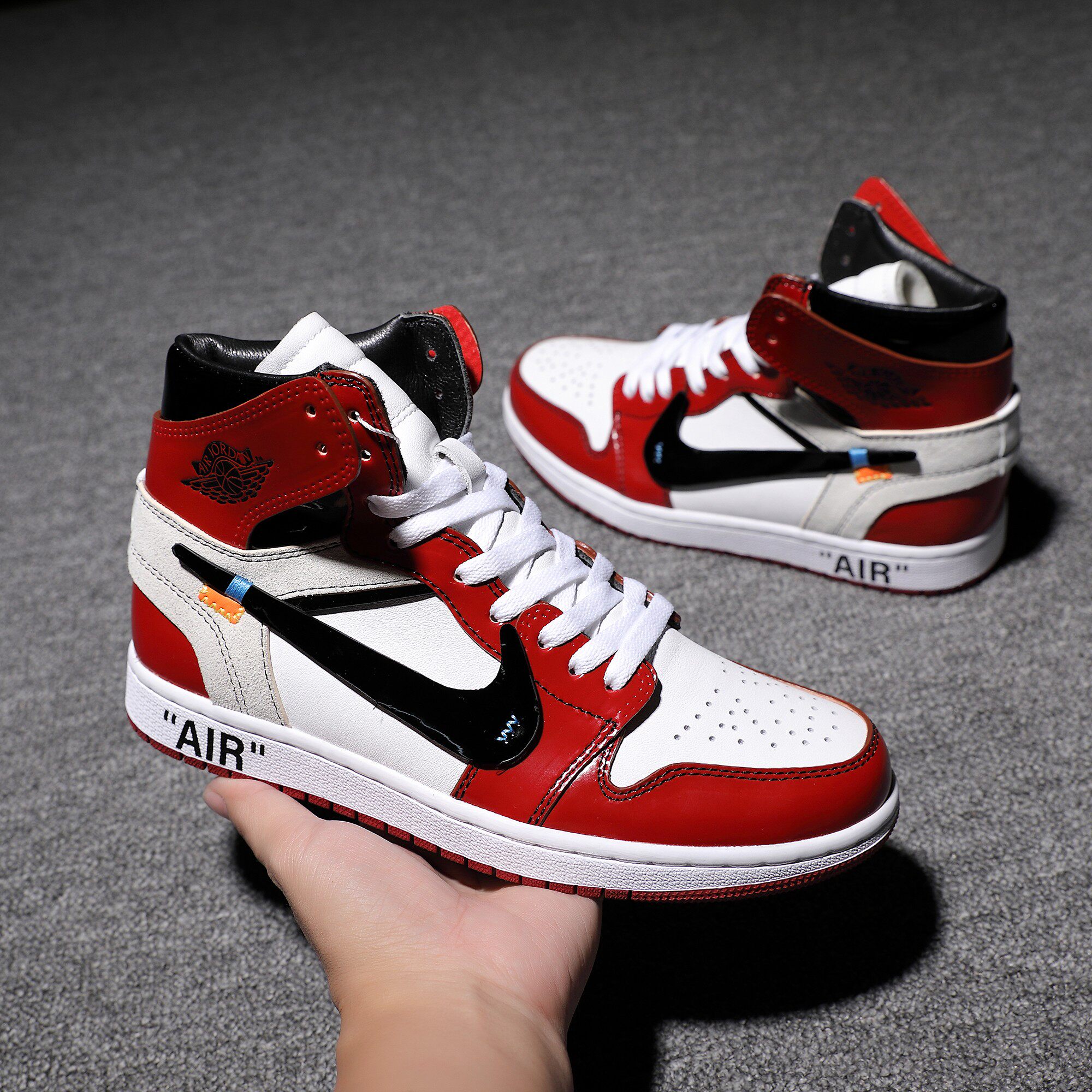 马臀皮ow高帮红色AJ1 球鞋定制 换皮 私人定制 off-white球鞋