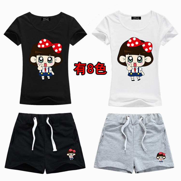 2018新款少女夏装可爱软妹短袖T恤休闲短裤初中高中学生套装大童