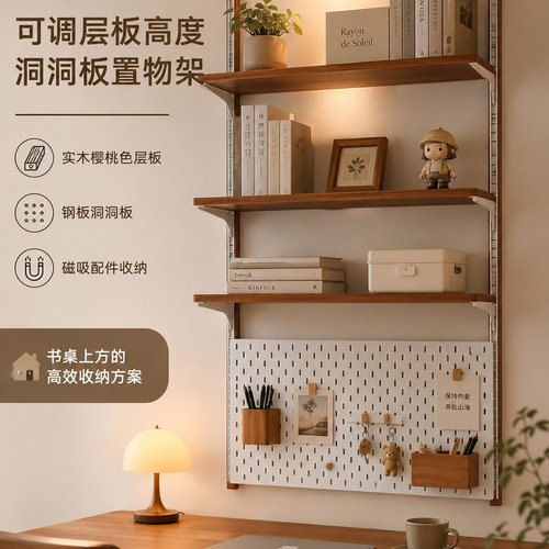 壁挂轨道实木层板自由组合书架