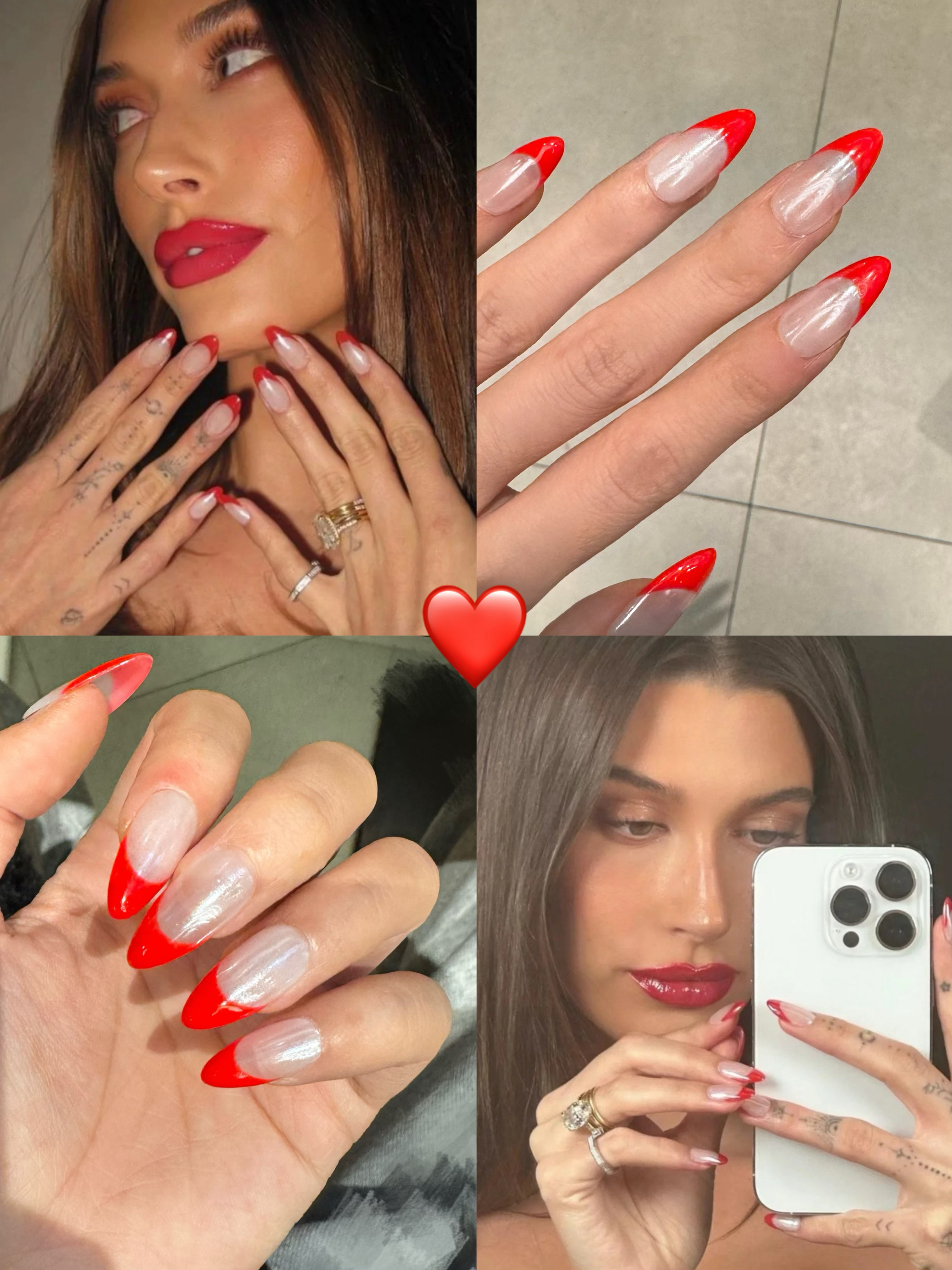 海莉明显同款手工穿戴甲美甲红法式极光欧美高级简约时尚甜酷辣妹