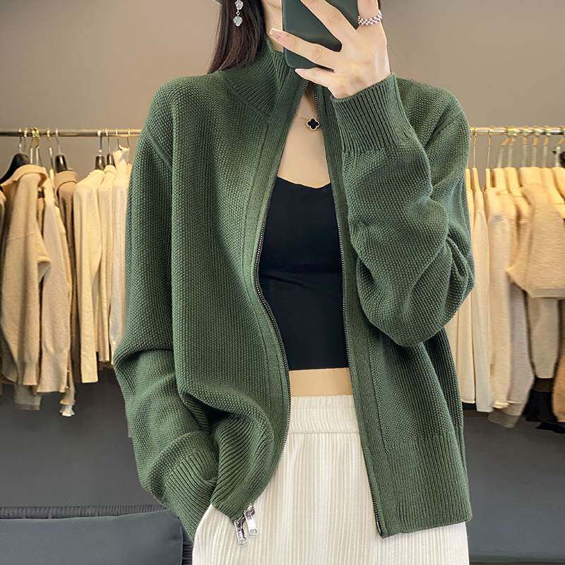 休闲立领毛衣外套女2023新款针织衫羊毛开衫上衣拉链卫衣韩版外搭