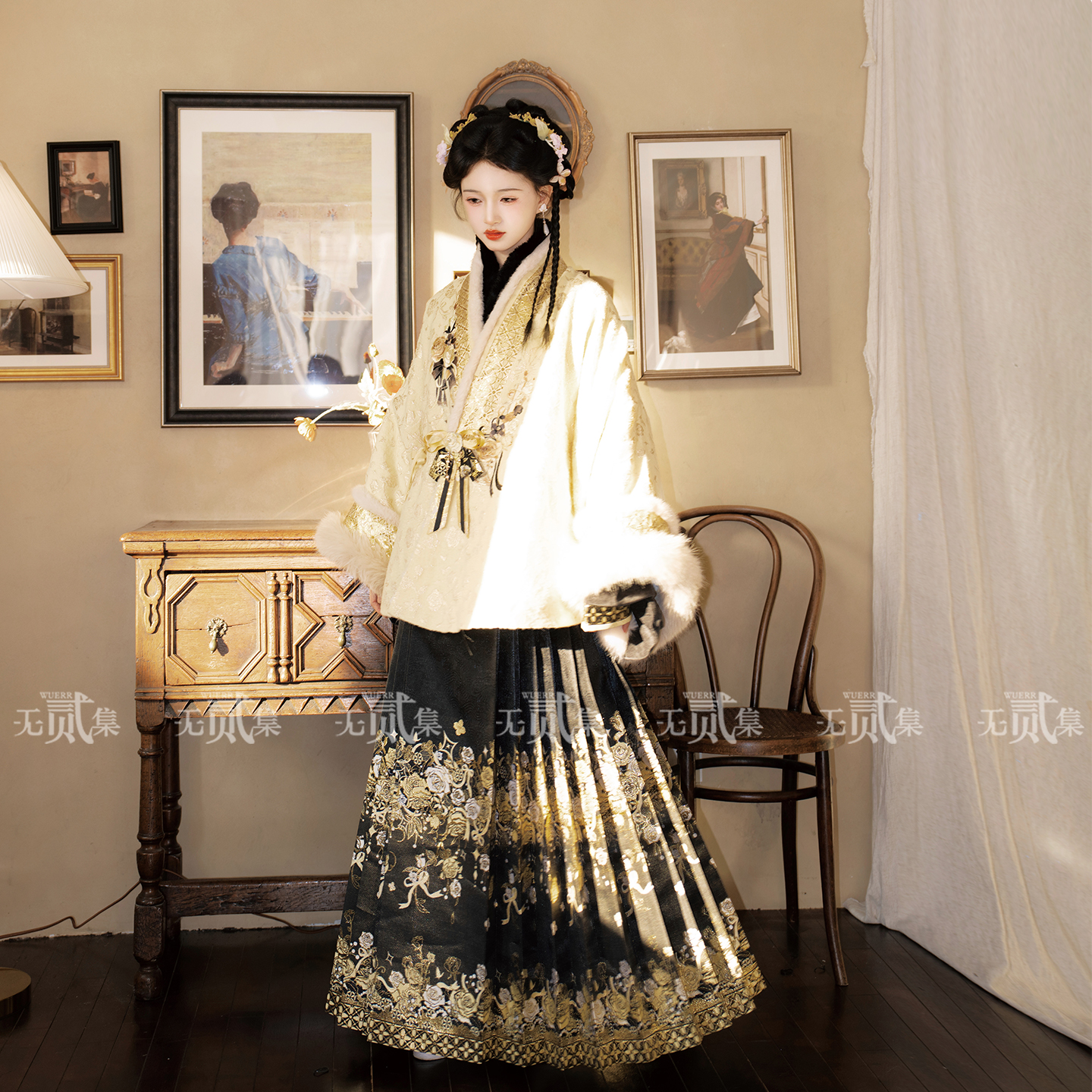 原创黄玫瑰明制短袄马面裙汉服