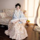 无贰集 蓝色昭君袄仿妆花马面裙千金风原创明制秋冬汉服 玉华锦