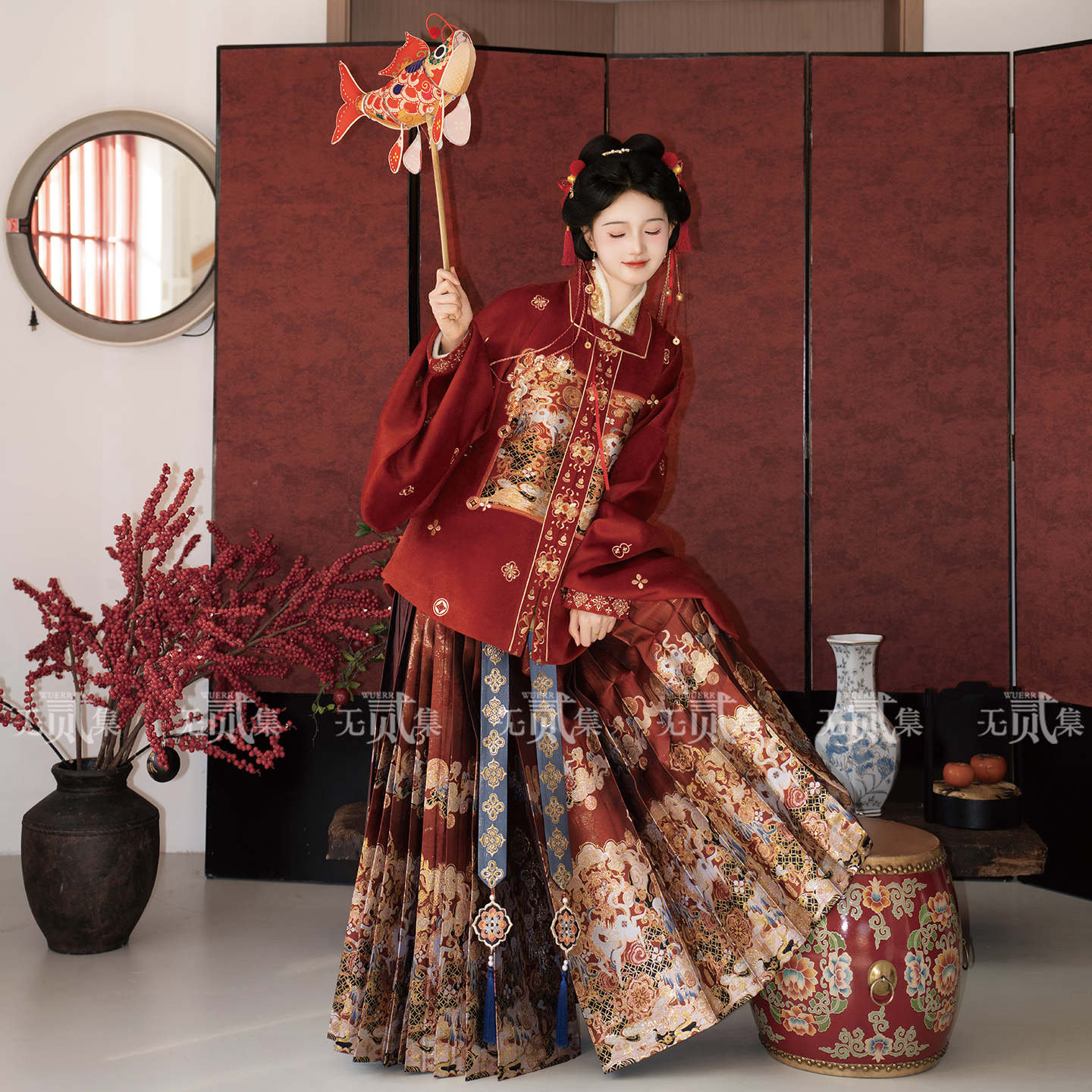 无贰集原创新年汉服红色拜年服