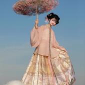 无贰集 春夏日常原创汉服 对襟衫 花笺 明制樱粉色立领琵琶袖