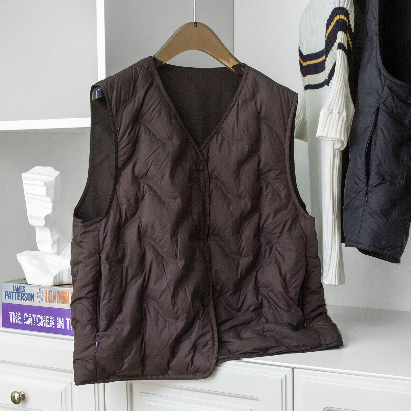 简约两面穿V领鹅绒服马甲内胆