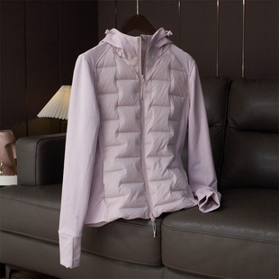 显瘦又保暖 高品质运动风弹力针织拼收腰连帽轻薄修身鹅绒服羽绒