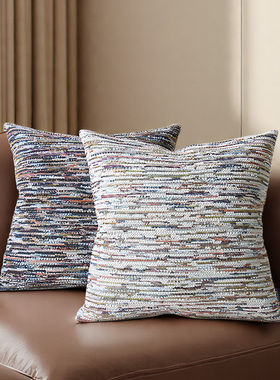 默色空间莫奈幻彩双面图案编织抱枕高克重棉麻靠垫高级感沙发腰枕