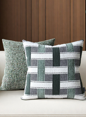 MOSE复古雪尼尔双面抱枕新中式沙发腰枕软装编织条纹靠垫沙发靠枕