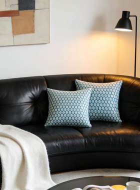 默色空间孔雀蓝3D菱格重磅精织抱枕样板间棉麻沙发高端双面靠垫套