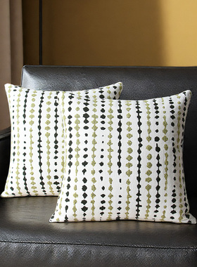 默色空间抹茶绿刺绣高级感双面抱枕与腰枕轻奢风秋冬棉麻沙发靠垫