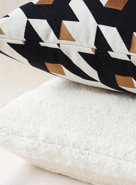 默色空间北欧风格拉斯莫双面抱枕简约客厅样板间软装白色貂绒靠垫