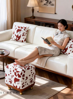 MOSE绛雪浮影棉麻沙发凳原创设计瑞红梳妆台布艺方凳高端家用矮凳